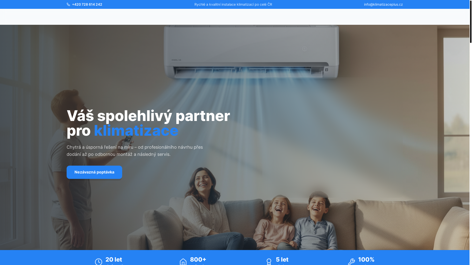 website screenshot of https://klimatizaceplus.cz/