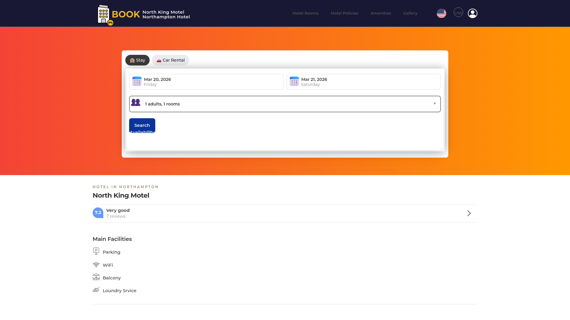 website screenshot of https://northkingmotelnorthampton.site/