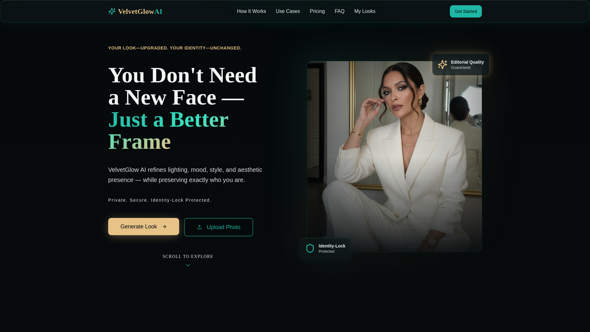 website screenshot of https://velvetglowai.com/