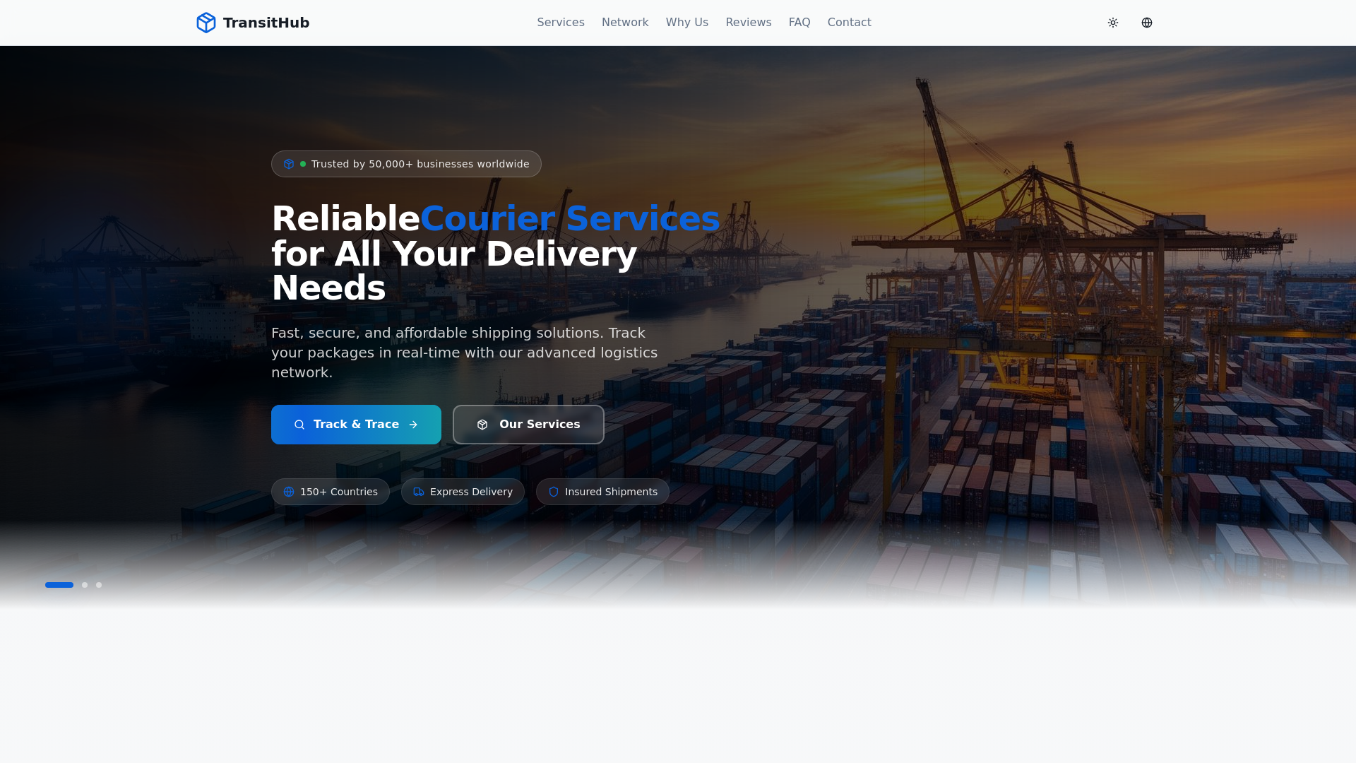 website screenshot of https://transithublogistic.com/