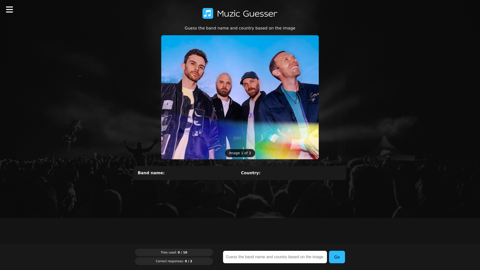 website screenshot of https://muzicguesser.com/