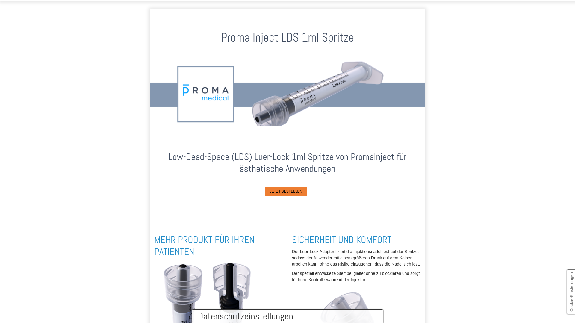 website screenshot of https://promainject-lds-syringe.com/