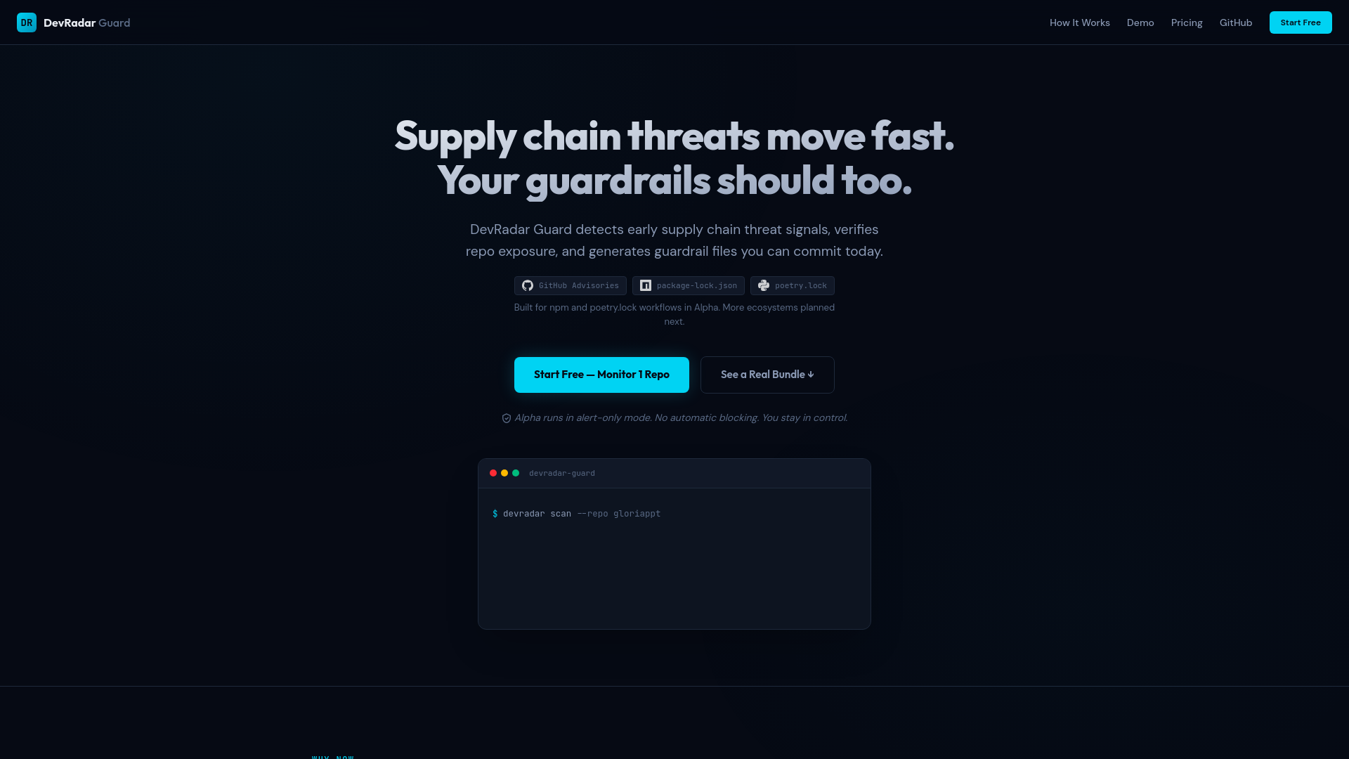 website screenshot of https://devradarguard.dev/