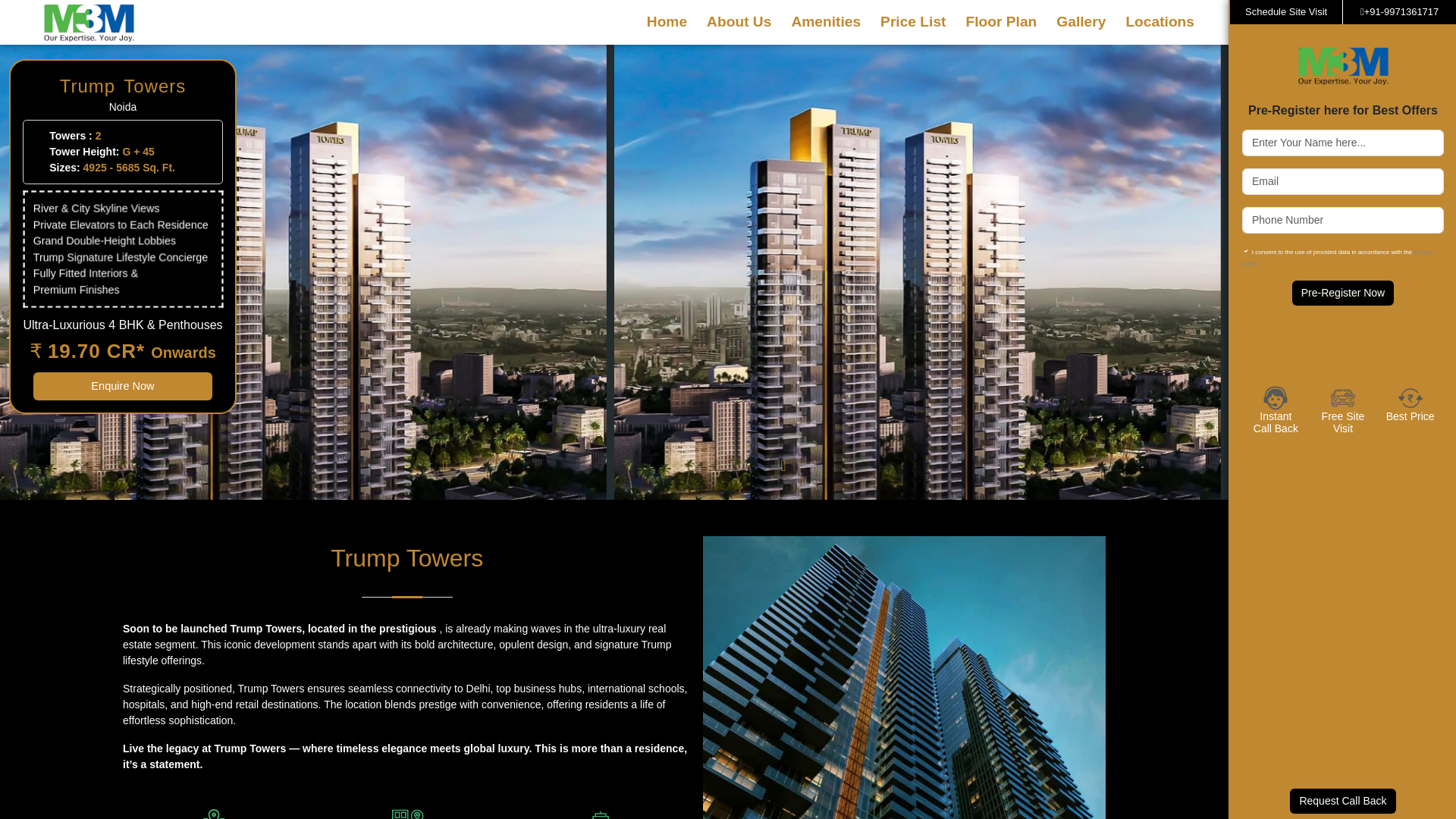 website screenshot of https://m3mtrumptowernoida.in/