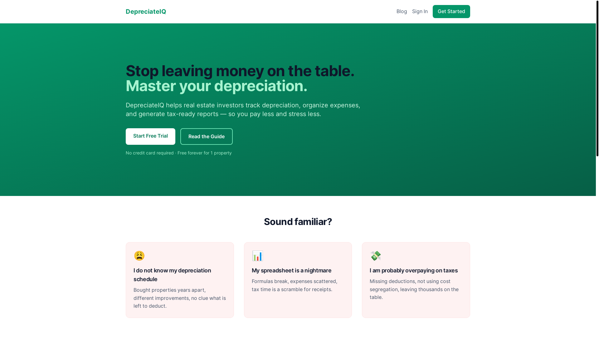 website screenshot of https://depreciate-iq.com/