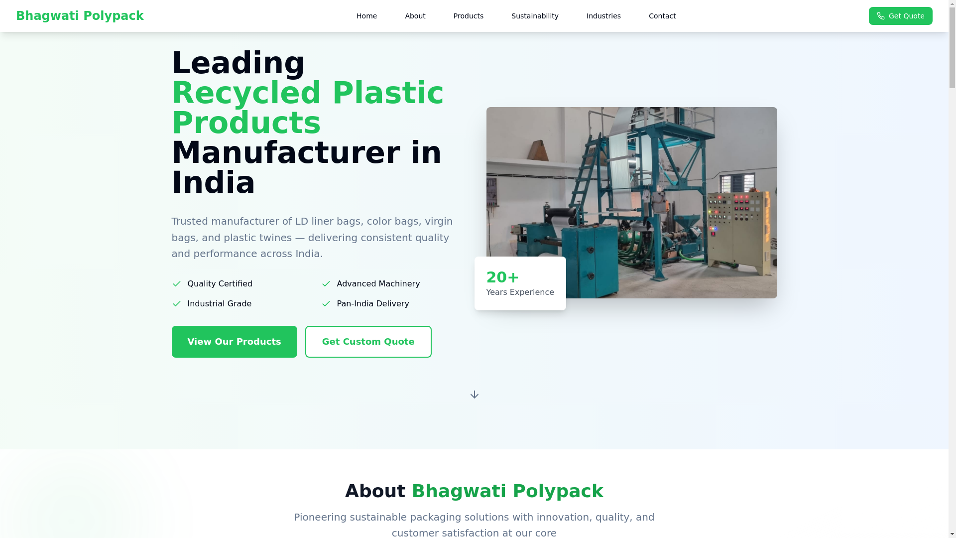 website screenshot of https://bhagwatipolypack.in/