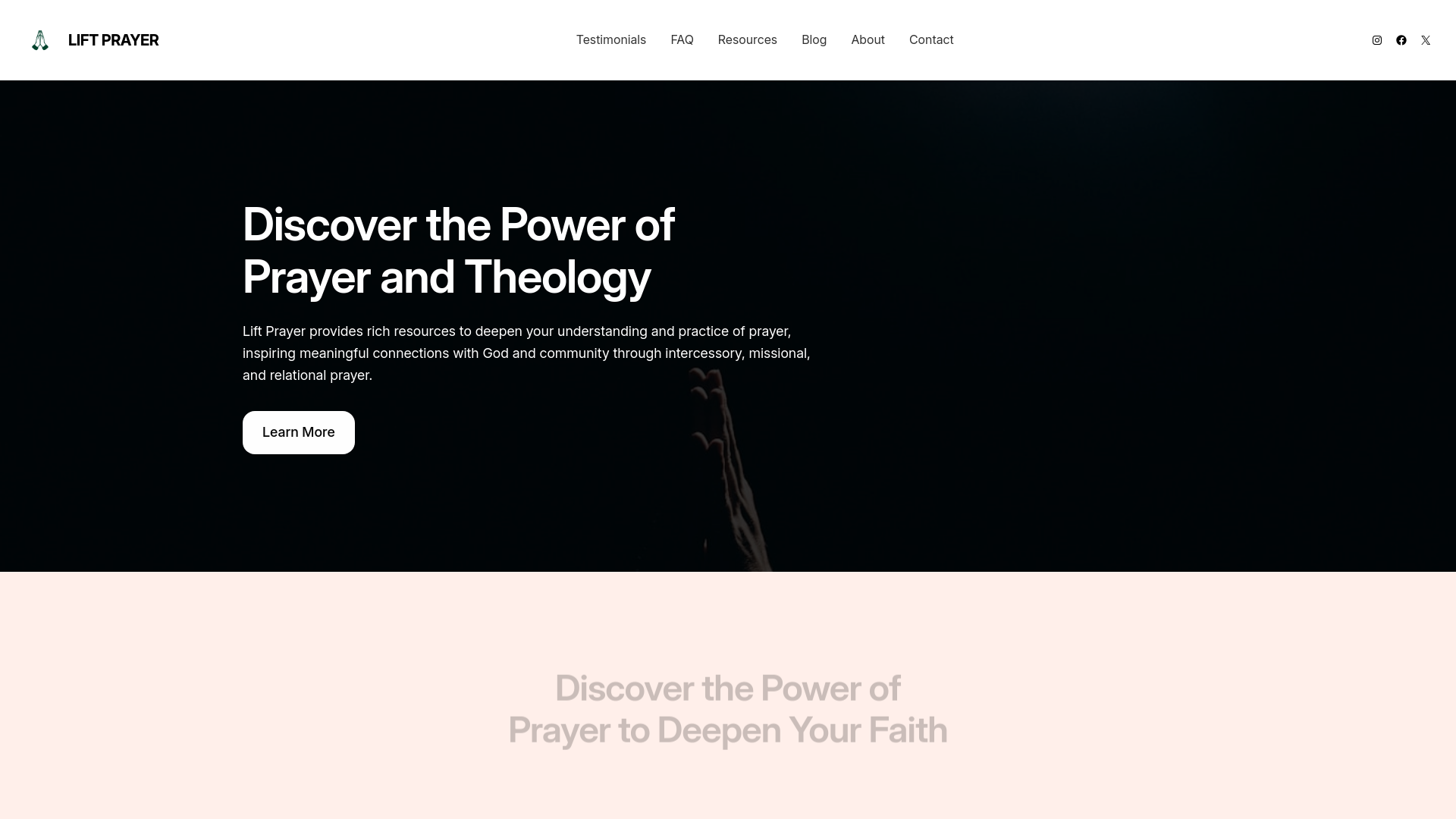website screenshot of https://liftprayer.org/