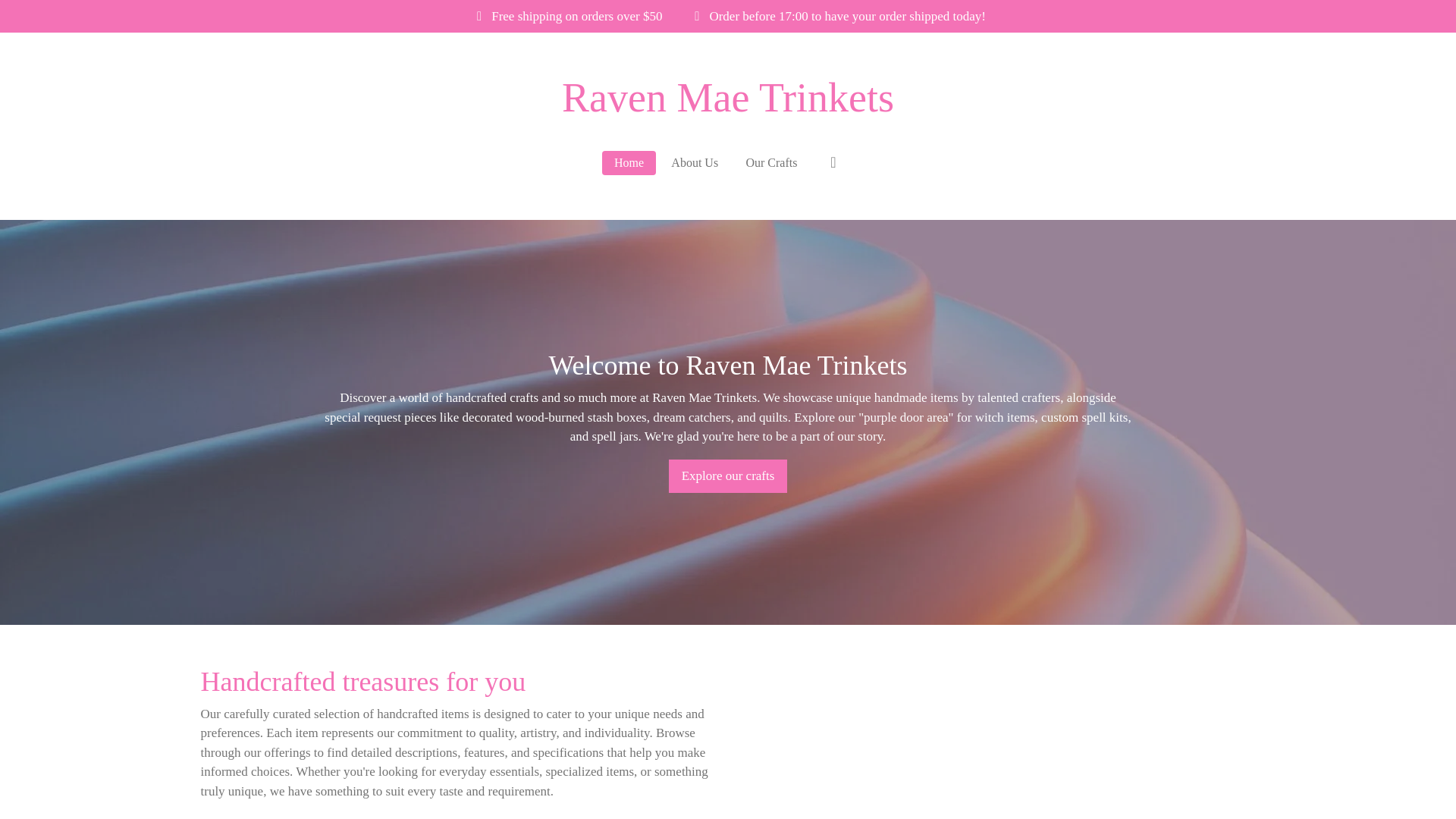 website screenshot of https://ravenmaetrinkets.com