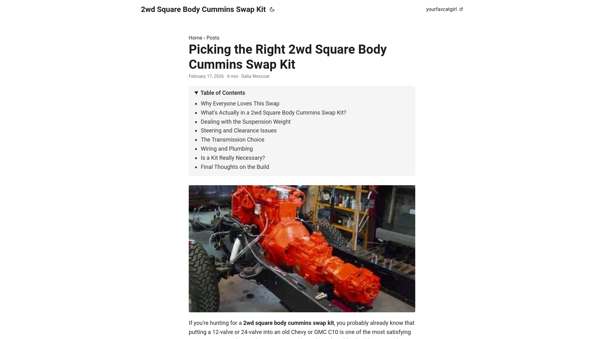 website screenshot of https://2wd-square-body-cummins-swap-kit.pages.dev/