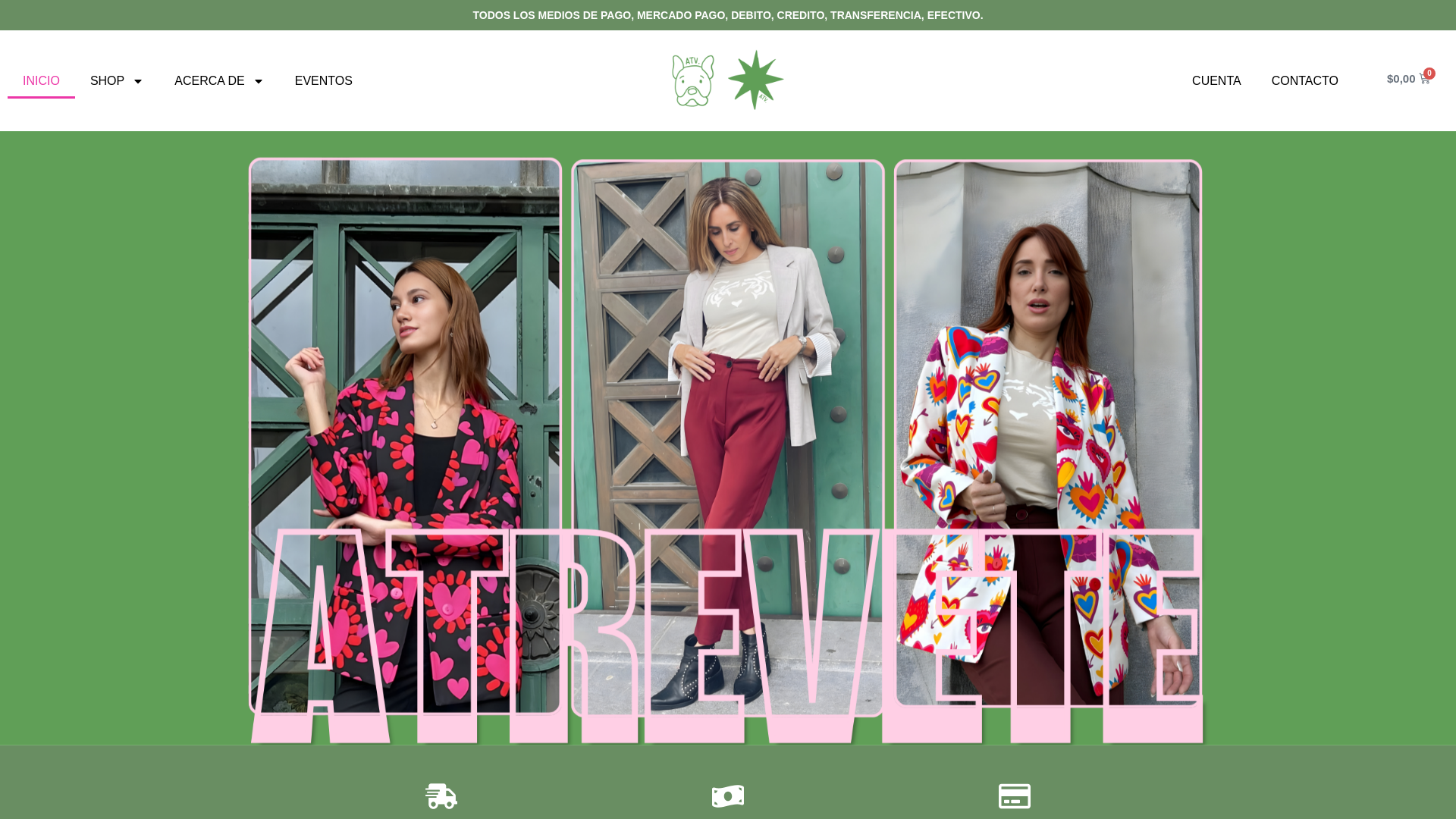 website screenshot of https://atreveteclothing.com