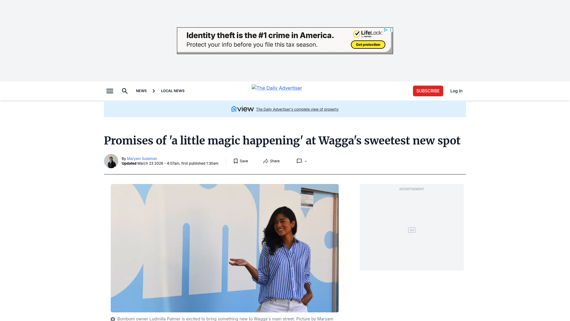 website screenshot of https://www.dailyadvertiser.com.au/story/9204880/ludmilla-palmer-brings-brazilian-taste-to-wagga-with-bombom-store/