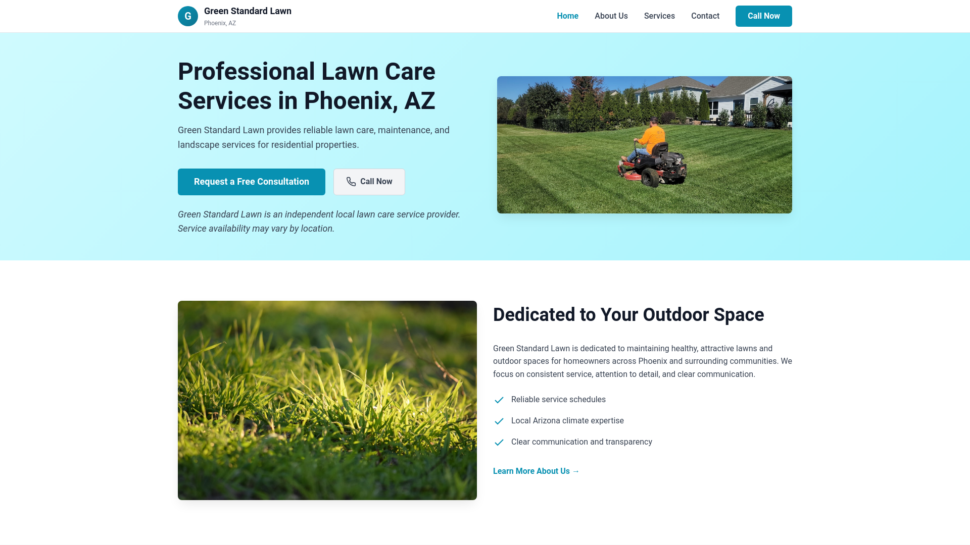 website screenshot of https://greenstandardlawn.site