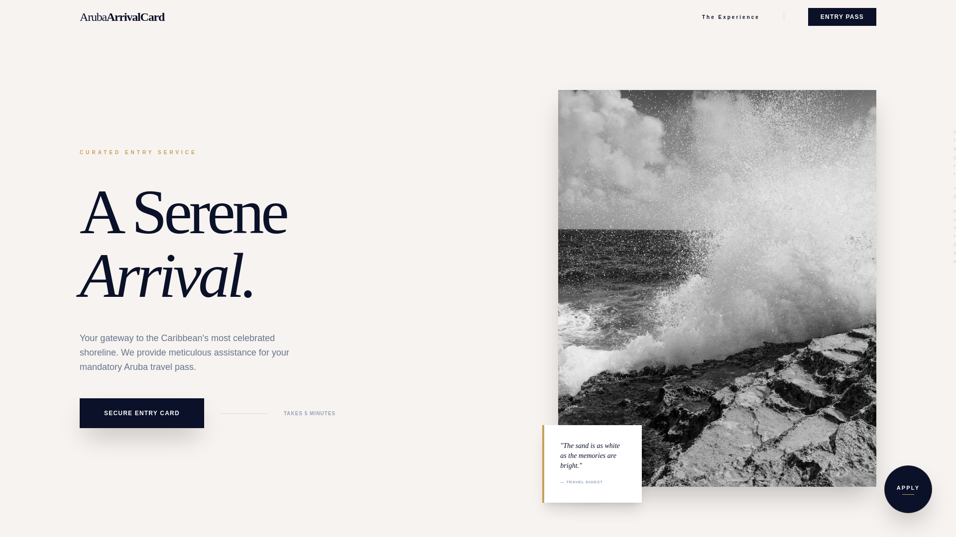 website screenshot of https://arubaarrivalcard.com/