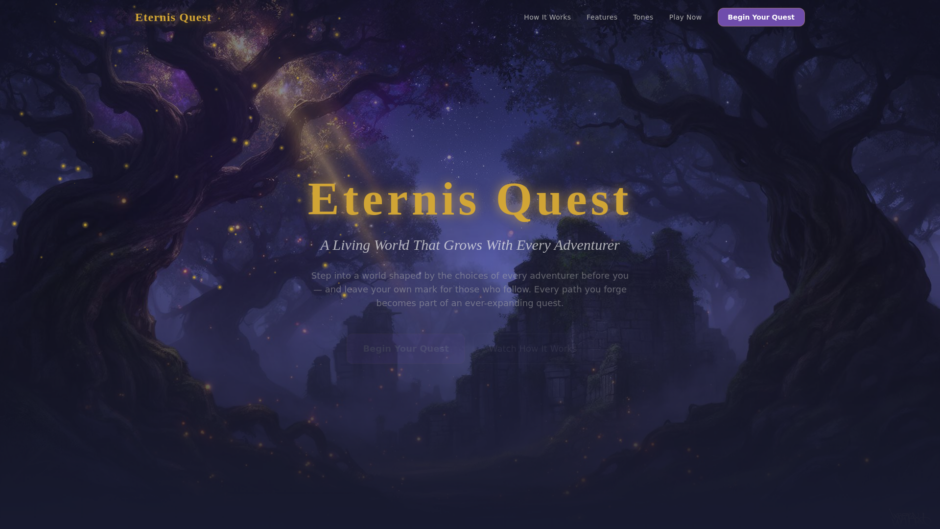 website screenshot of https://eternisquest.com