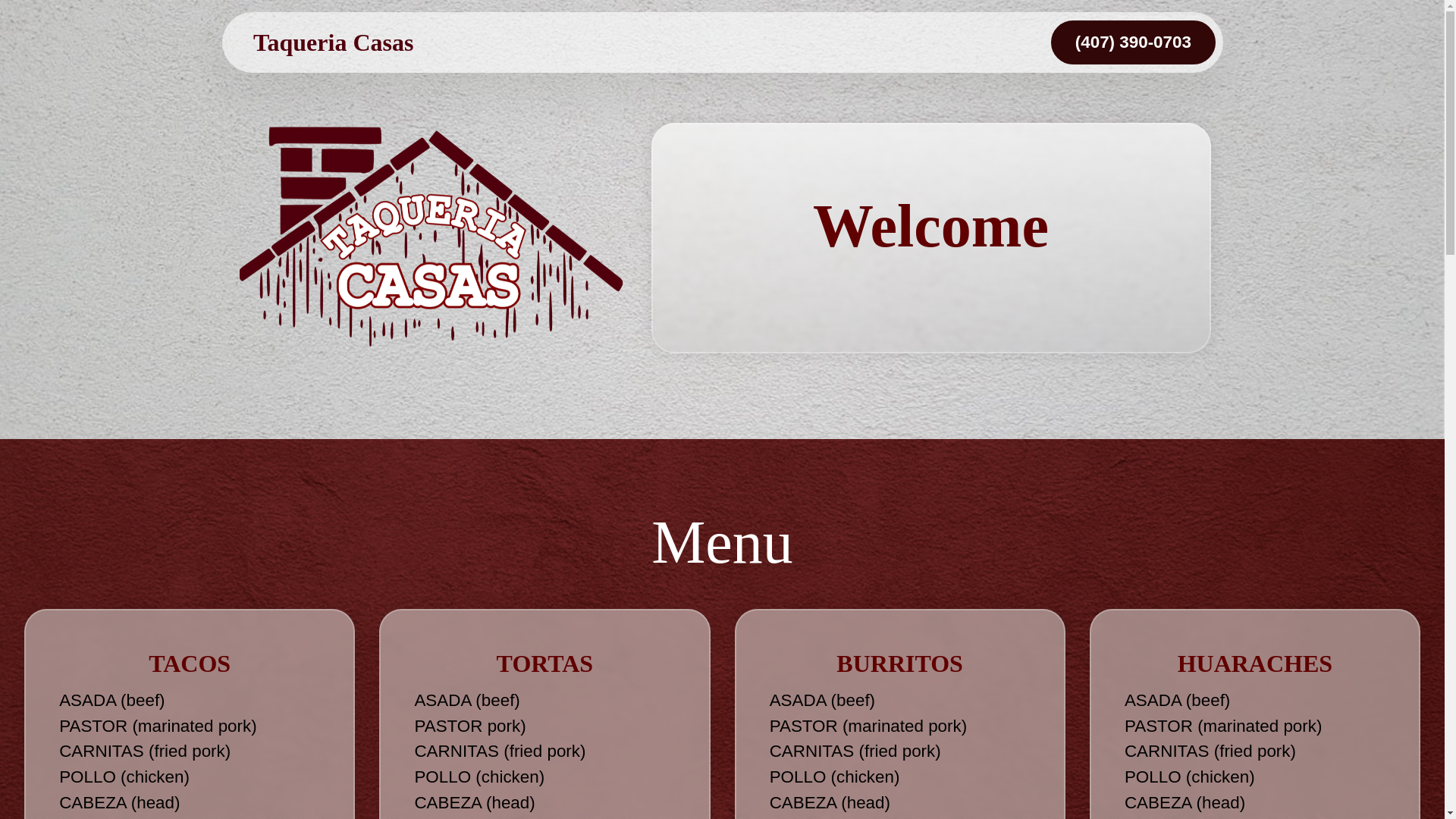 website screenshot of https://taqueriacasas.pages.dev/