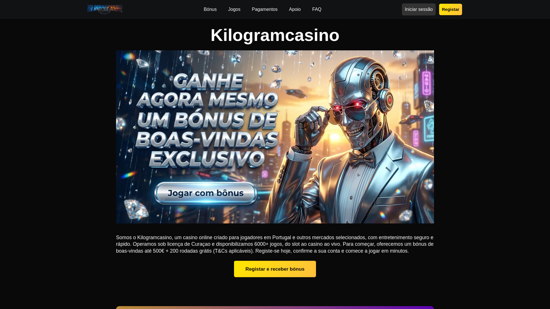 website screenshot of https://kilogramcasino.pt/