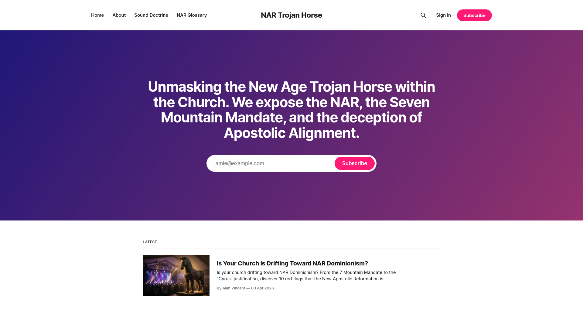 website screenshot of https://nartrojanhorse.net/