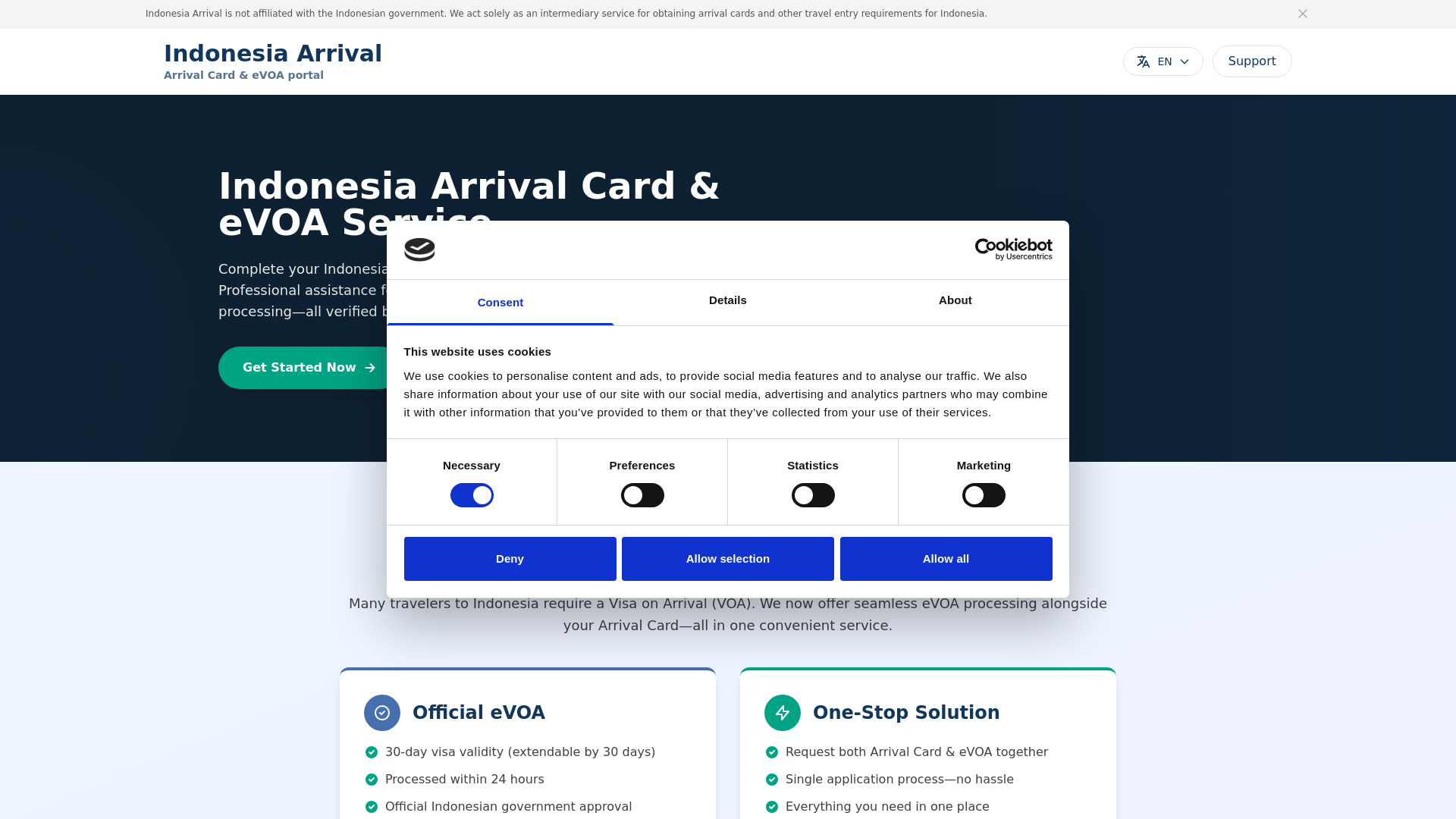 website screenshot of https://indonesia-arrival.com/
