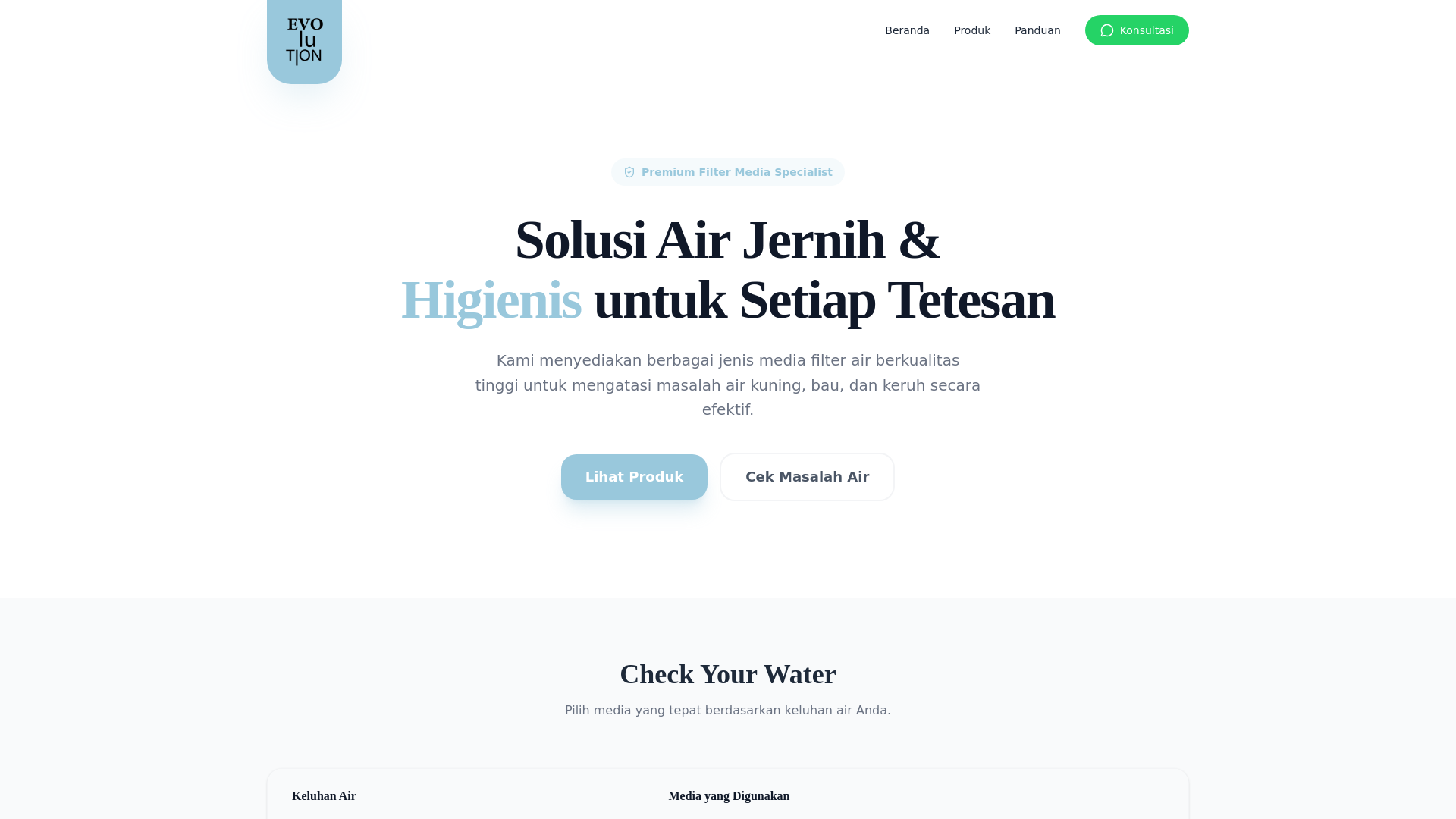 website screenshot of https://evowater.pages.dev/