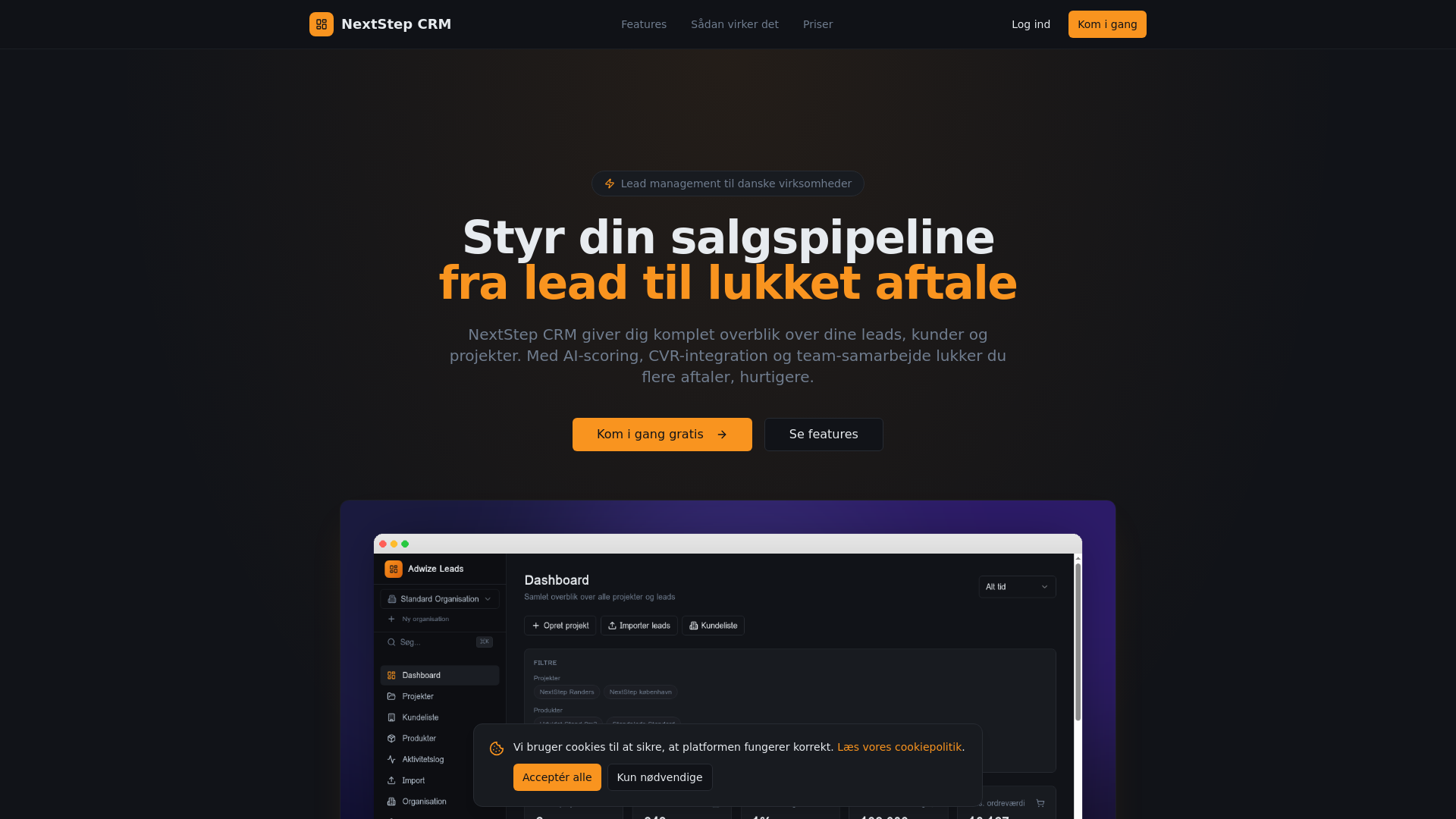 website screenshot of https://nextstep-crm.dk/