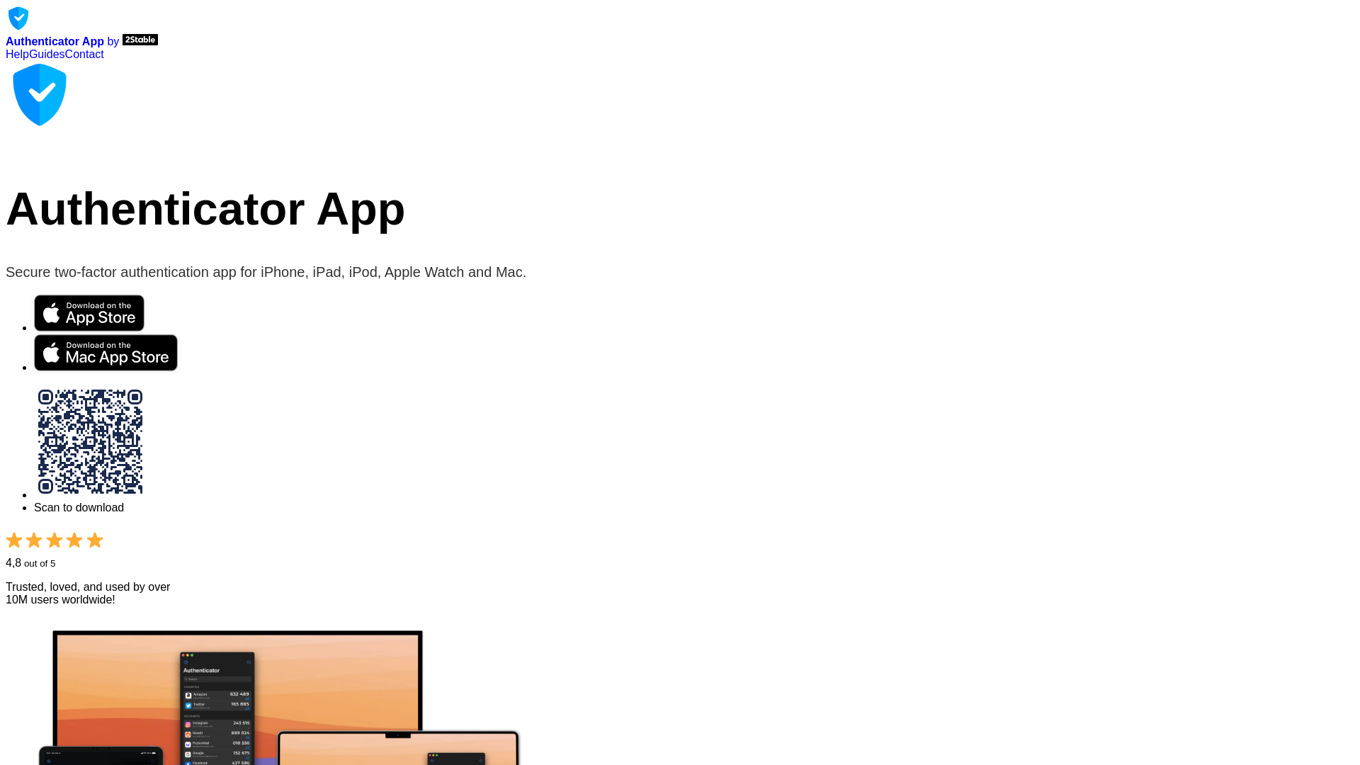 website screenshot of https://authenticator.2stable.com/
