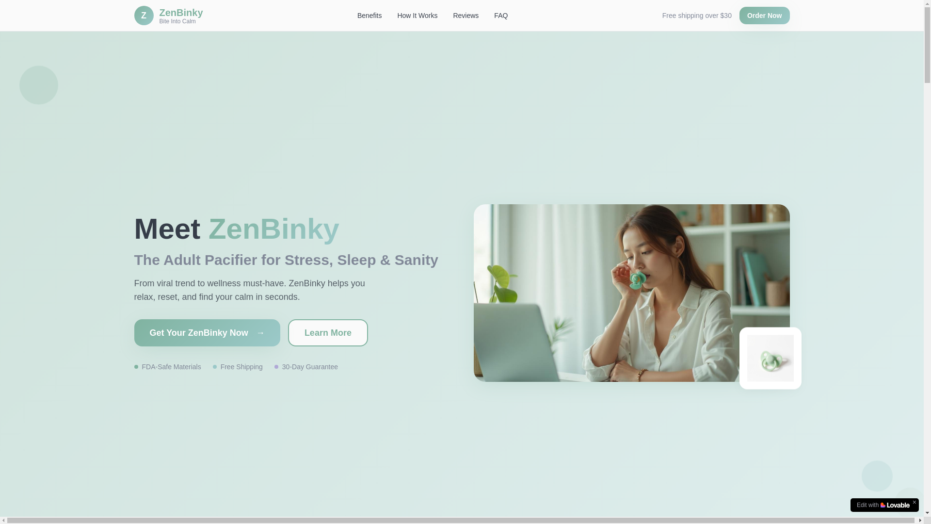 website screenshot of https://zenbinky.com/