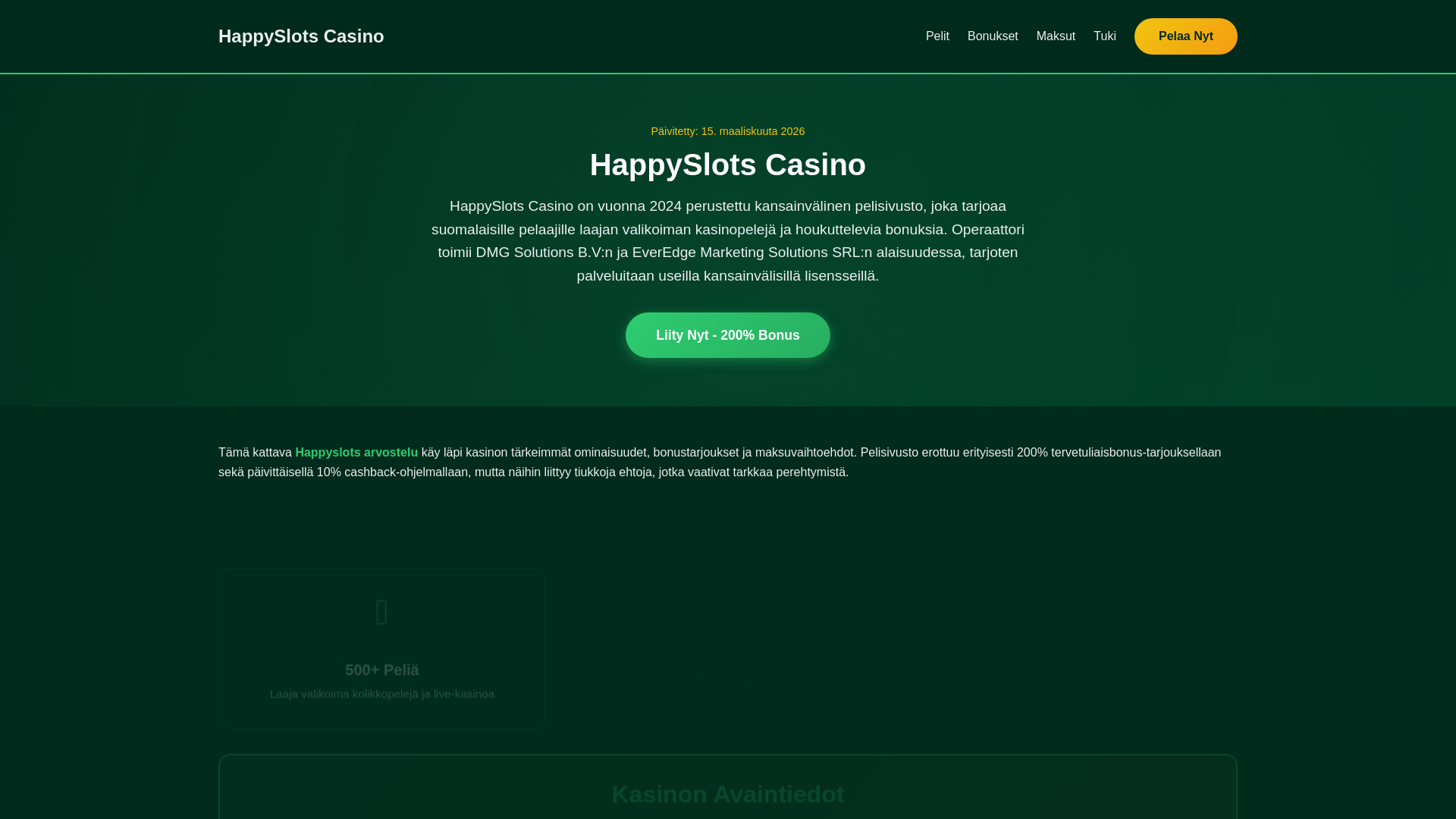 website screenshot of https://happyslotskasino.fi/