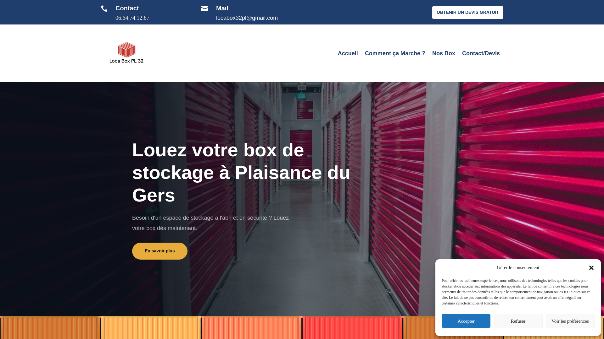 website screenshot of https://location-box-gers.fr/