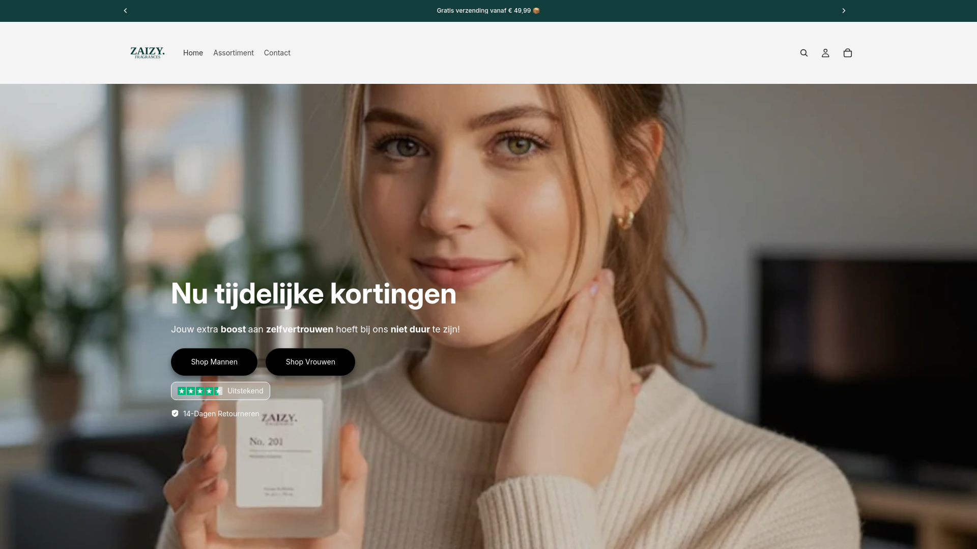 website screenshot of https://zaizyfragrances.nl/