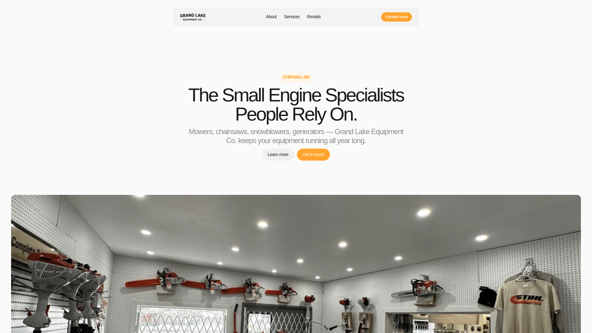 website screenshot of https://grandlakeequipment.ca/