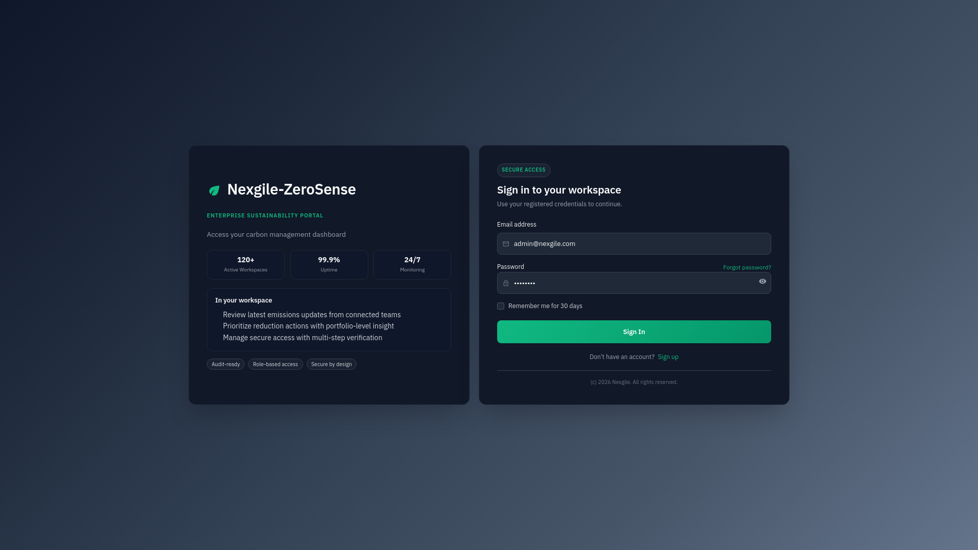 website screenshot of https://nexgile-zerosense-demo.pages.dev/