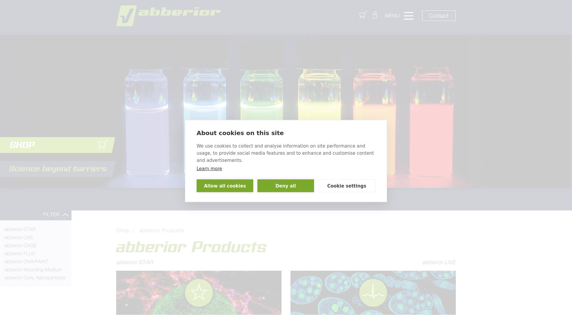 website screenshot of https://abberior.shop/