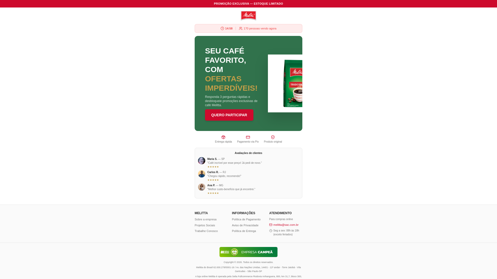 website screenshot of https://melitta.delivery/