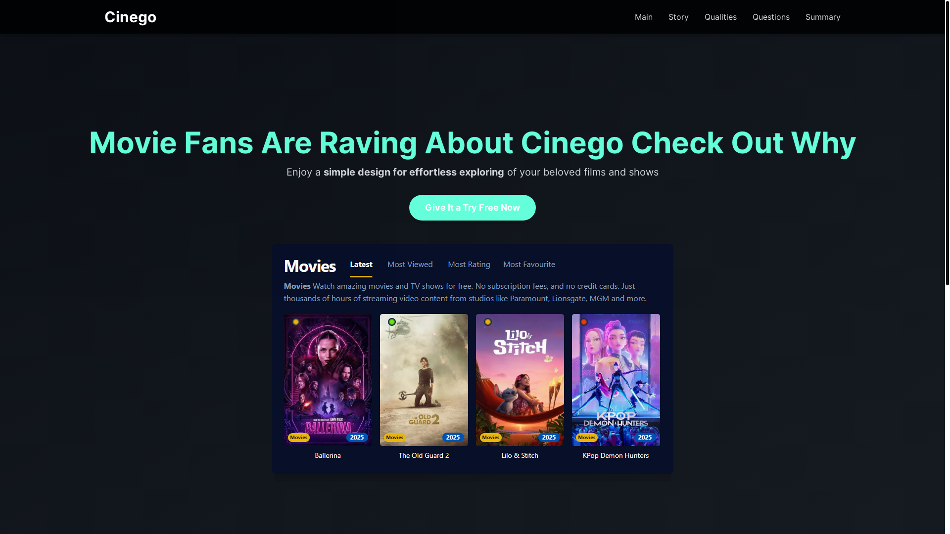 website screenshot of https://cinego-2wa8.pages.dev/