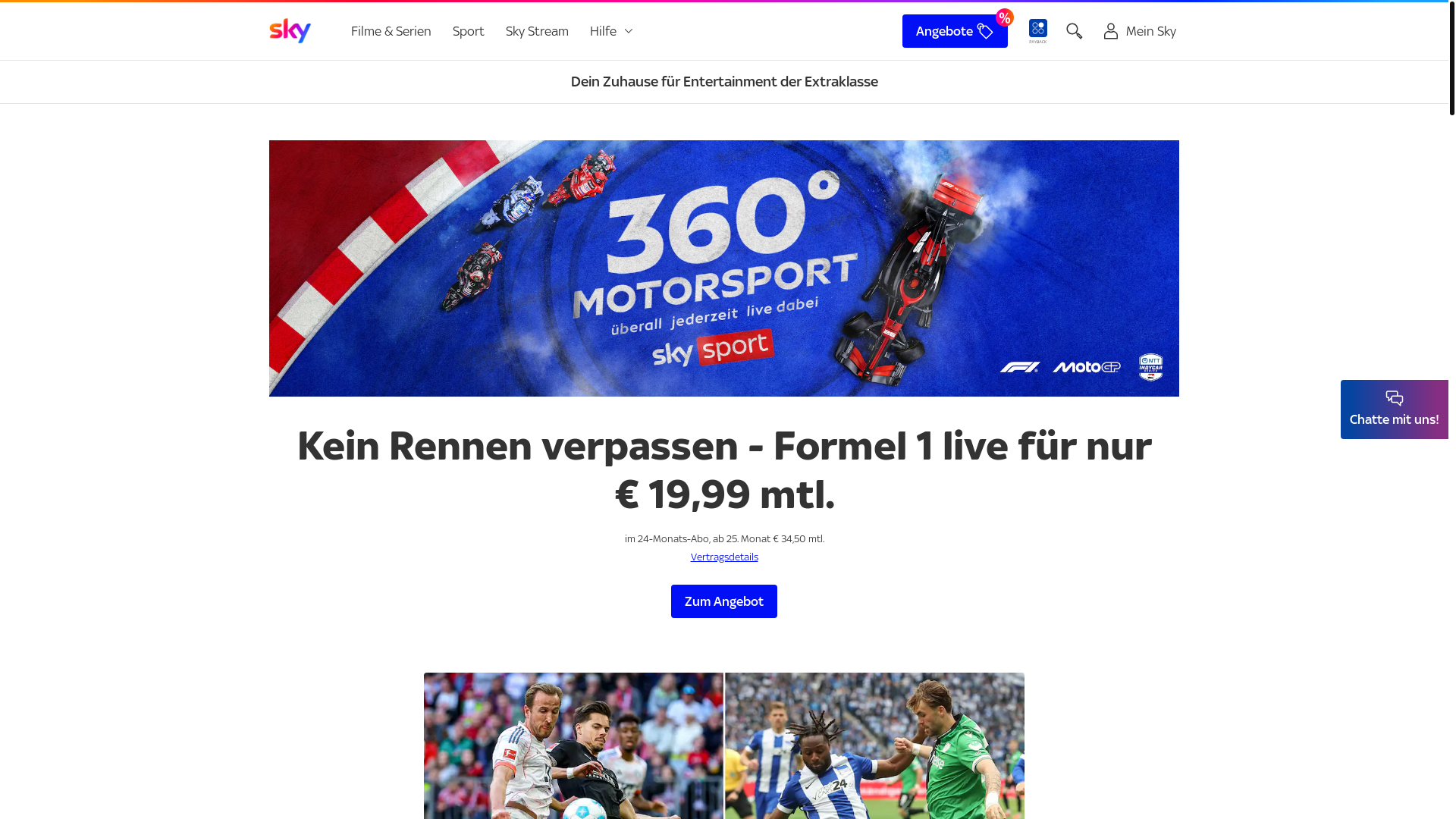website screenshot of https://sky.de/