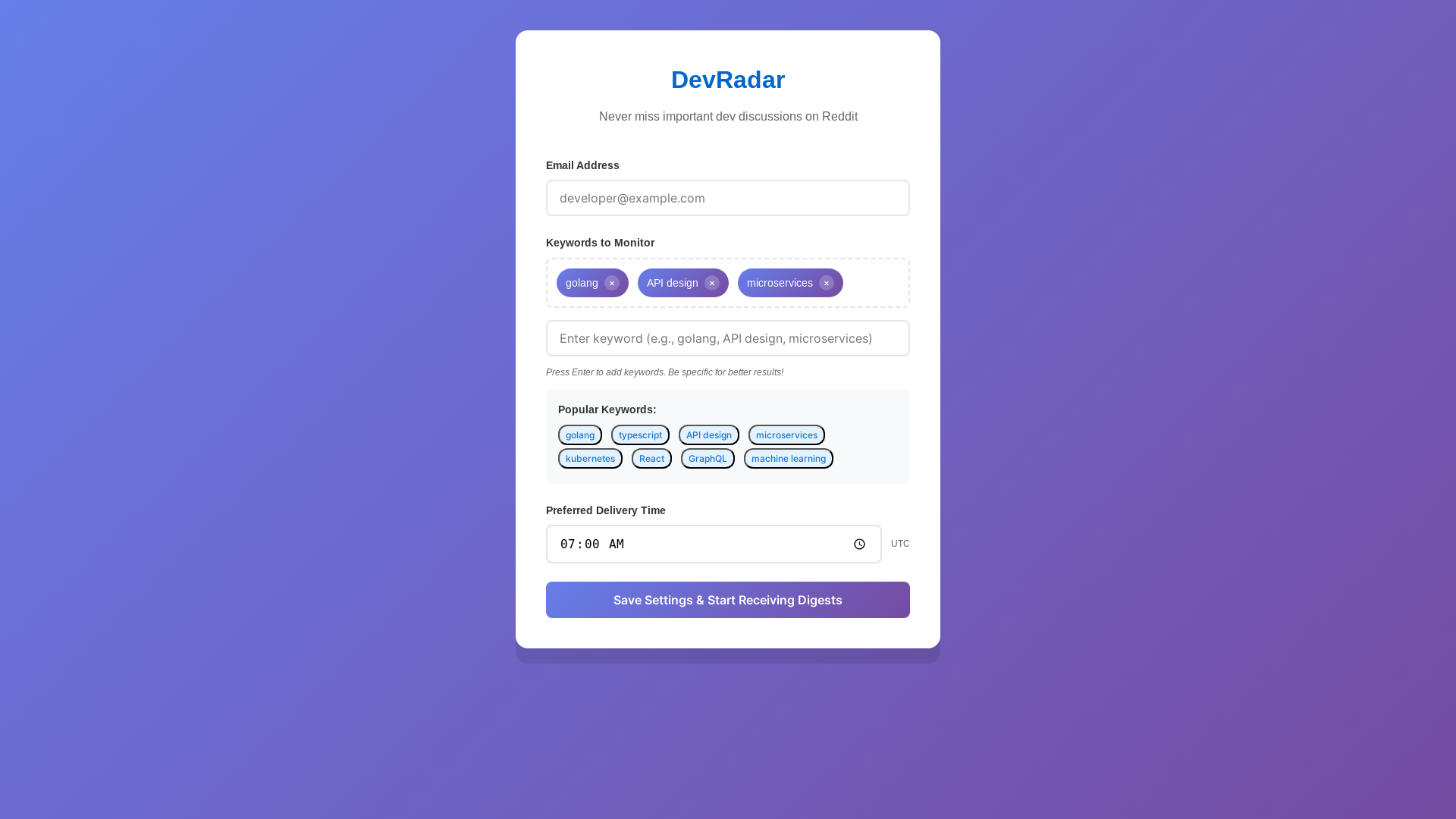 website screenshot of https://devradar-app.pages.dev/