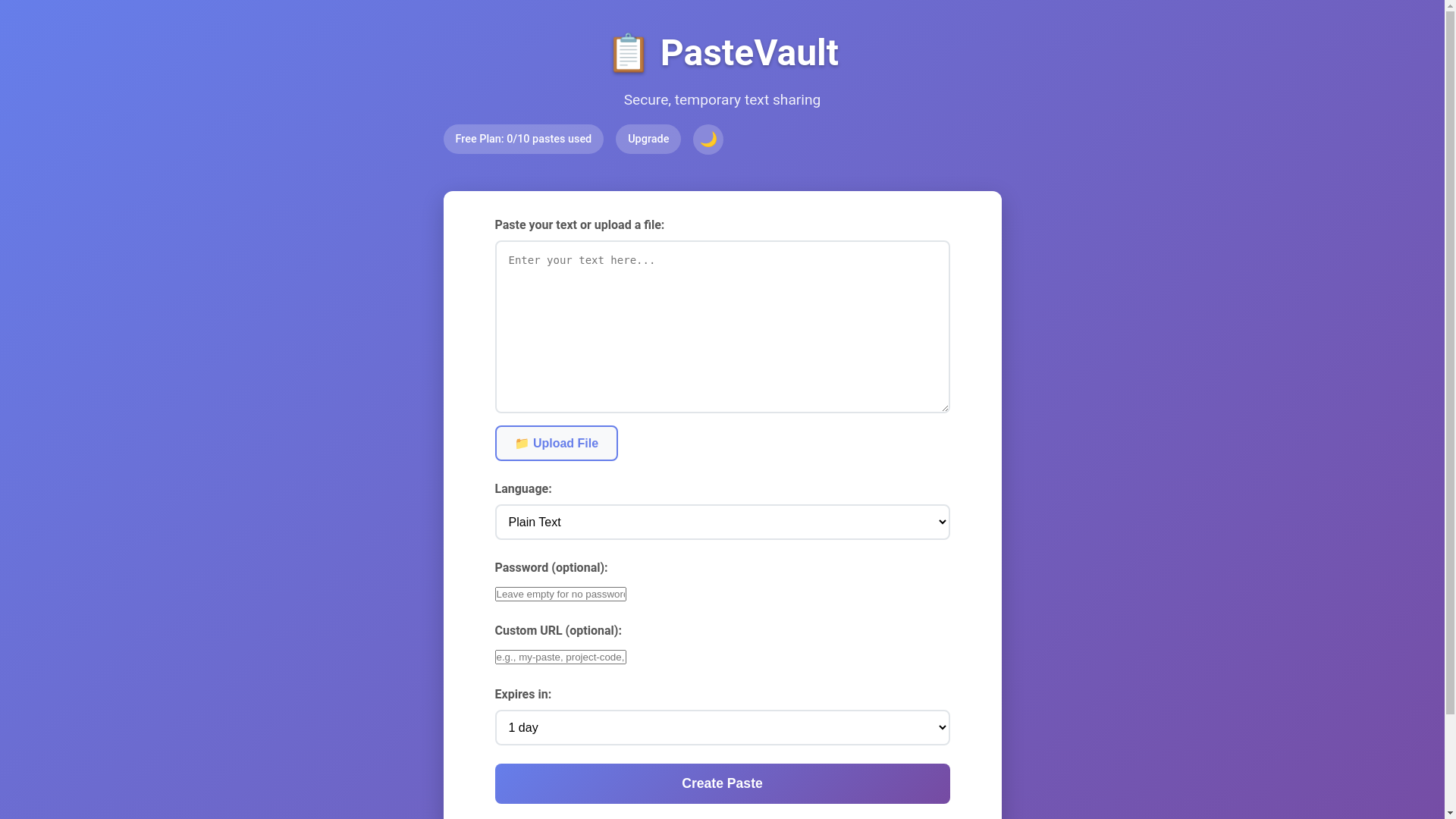 website screenshot of https://pastevault-app.pages.dev/