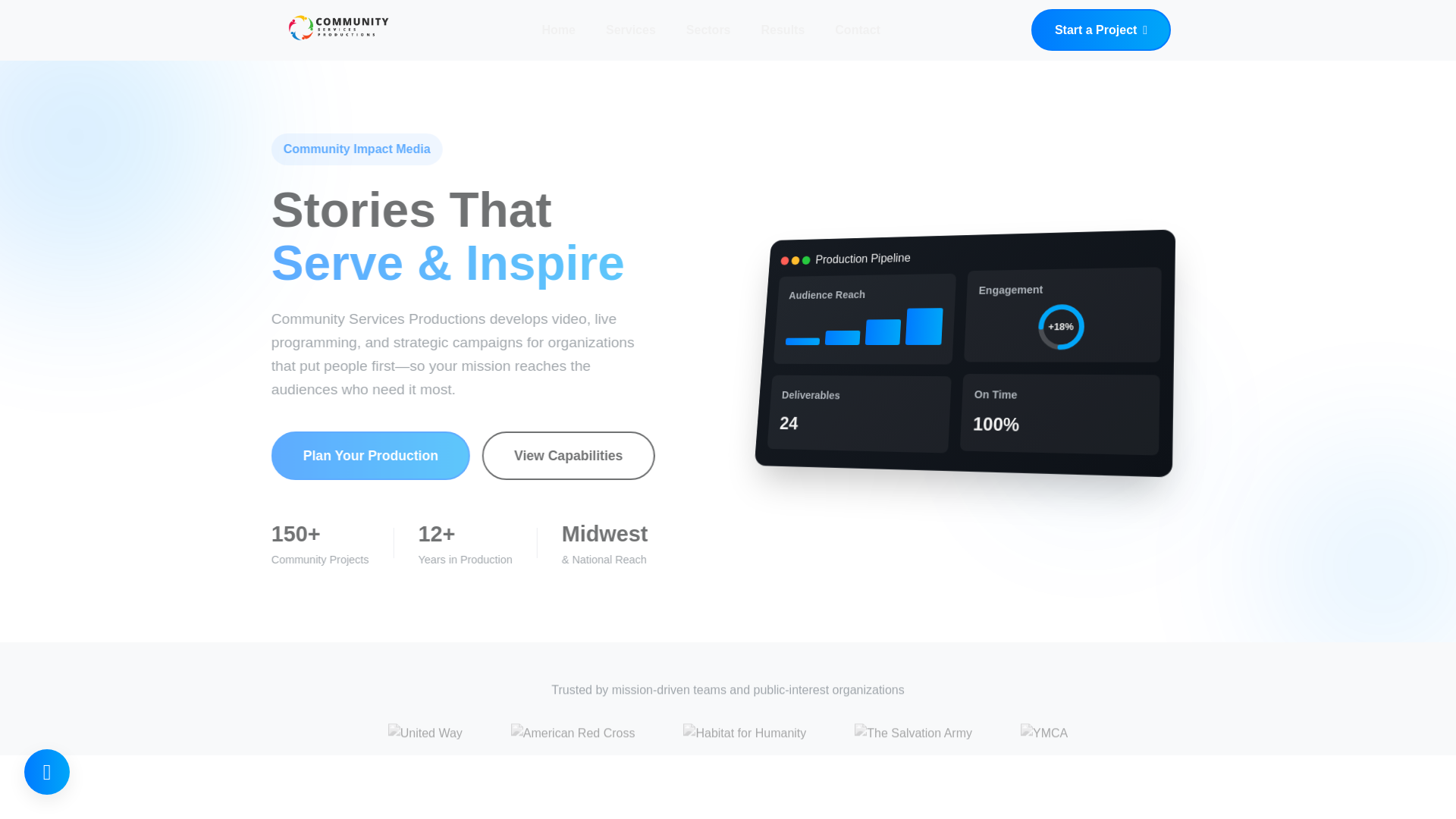 website screenshot of https://communityservicesproductions.com/