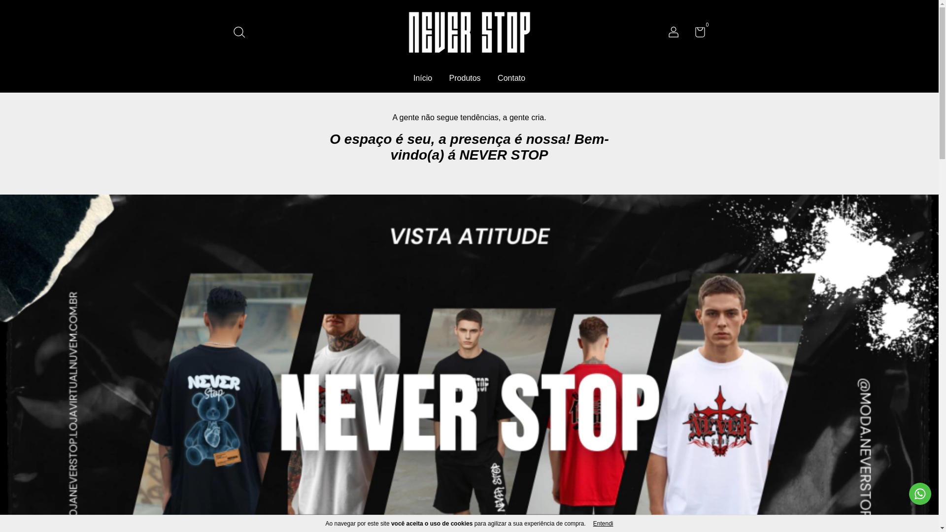 website screenshot of https://neverstopmoda.com.br/