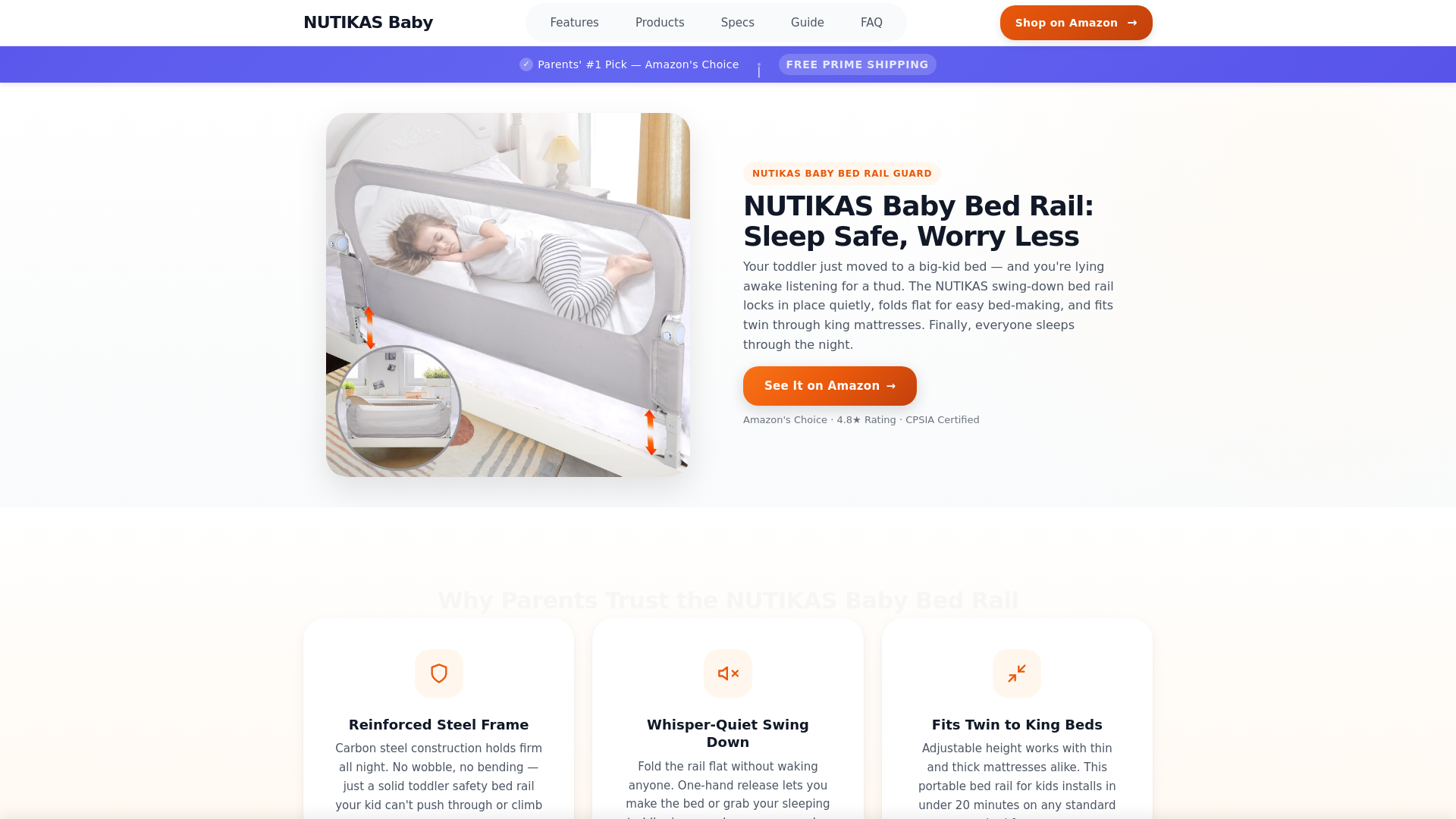 website screenshot of https://nutikas-baby-bed-rail-guard.pages.dev/