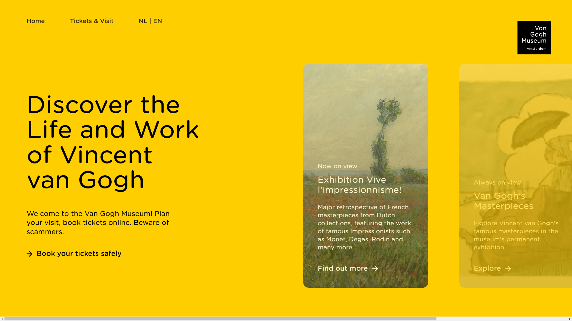 website screenshot of https://vaangoghmuseeum.com/