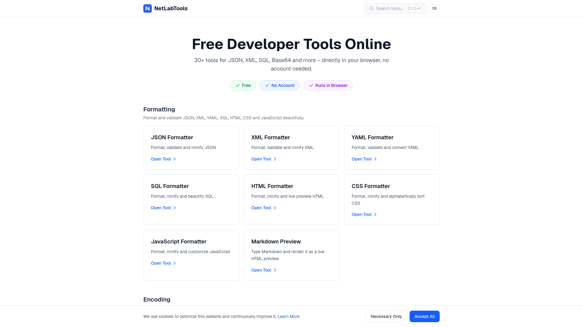 website screenshot of https://netlabtools.com/