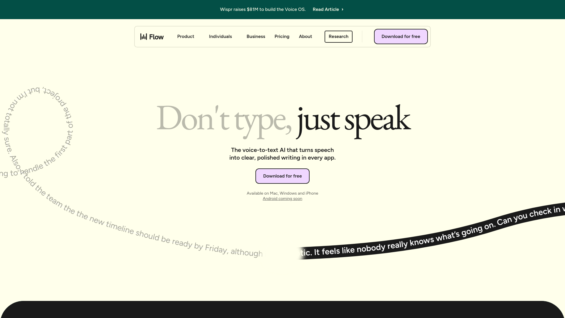 website screenshot of https://wisprflow.ai