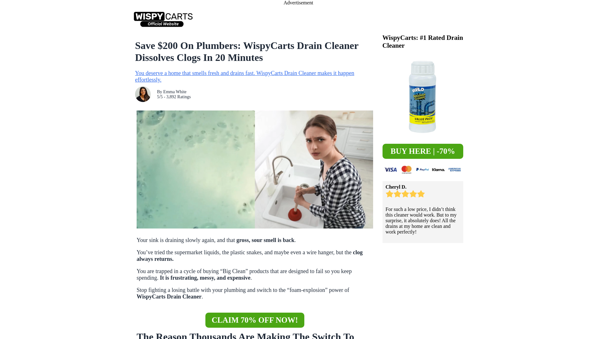 website screenshot of https://wispycartsdraincleaner.com/