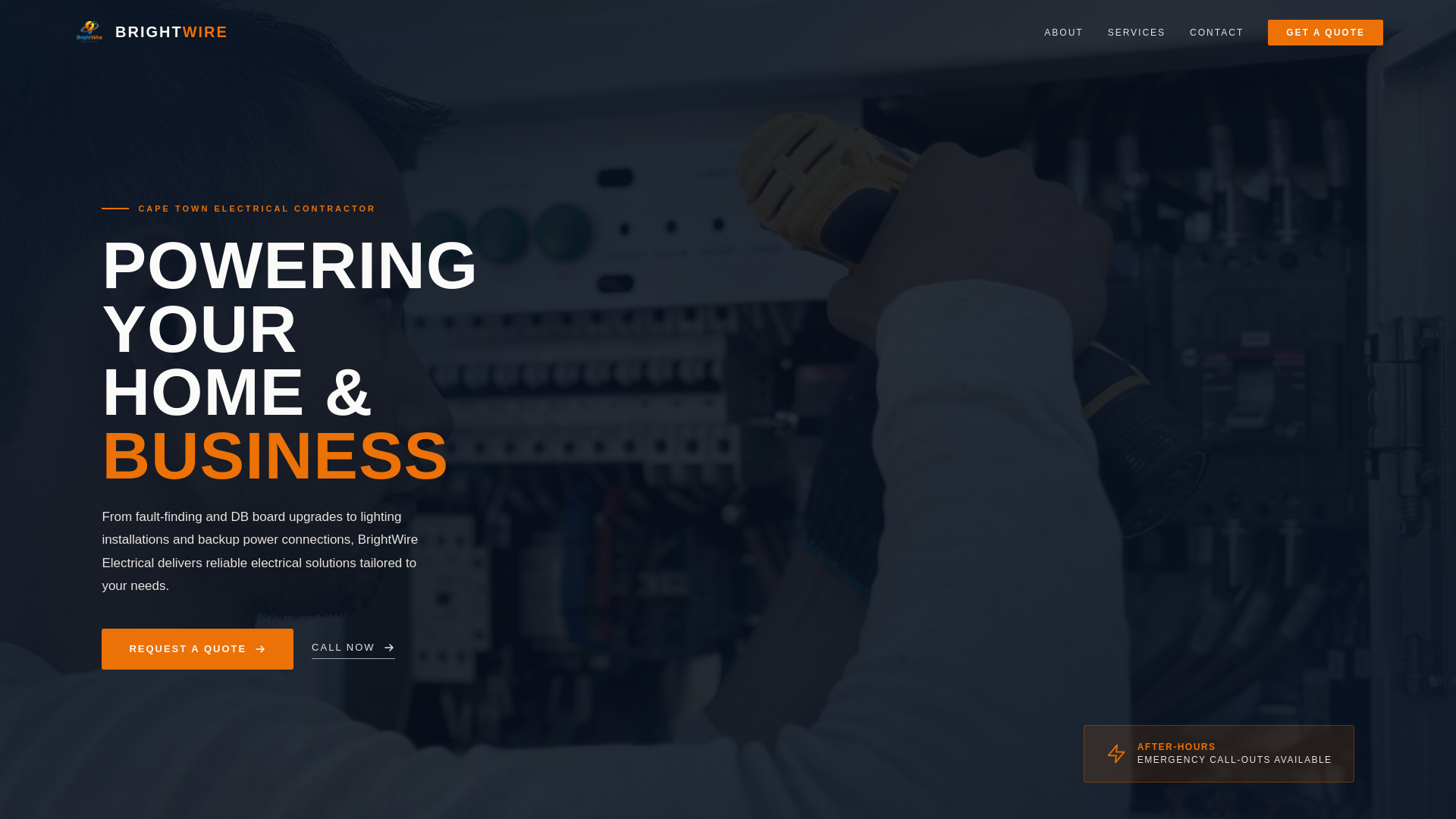 website screenshot of https://getbrightwireelectrical.co.za/