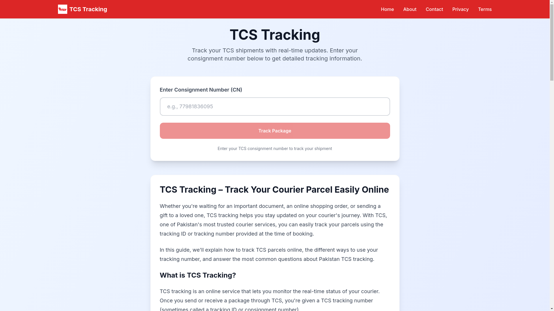 website screenshot of https://tcstracking.xyz/