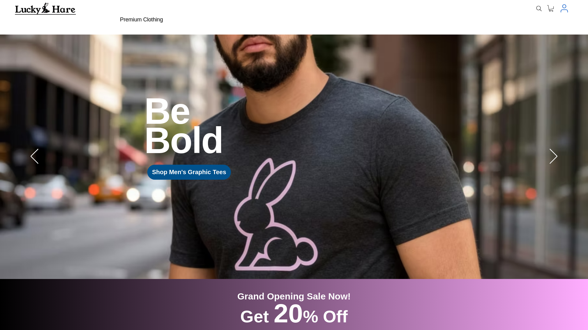 website screenshot of https://luckyhareclothing.com/