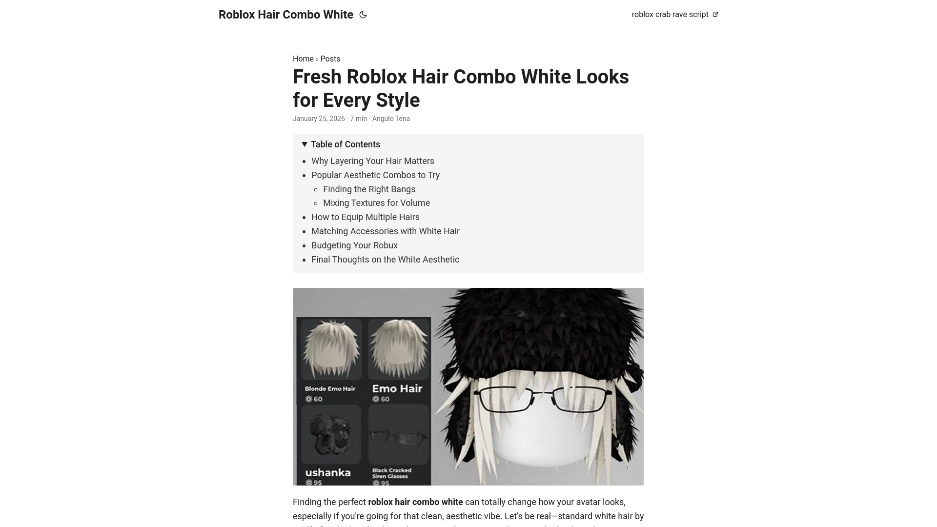 website screenshot of https://roblox-hair-combo-white.pages.dev/