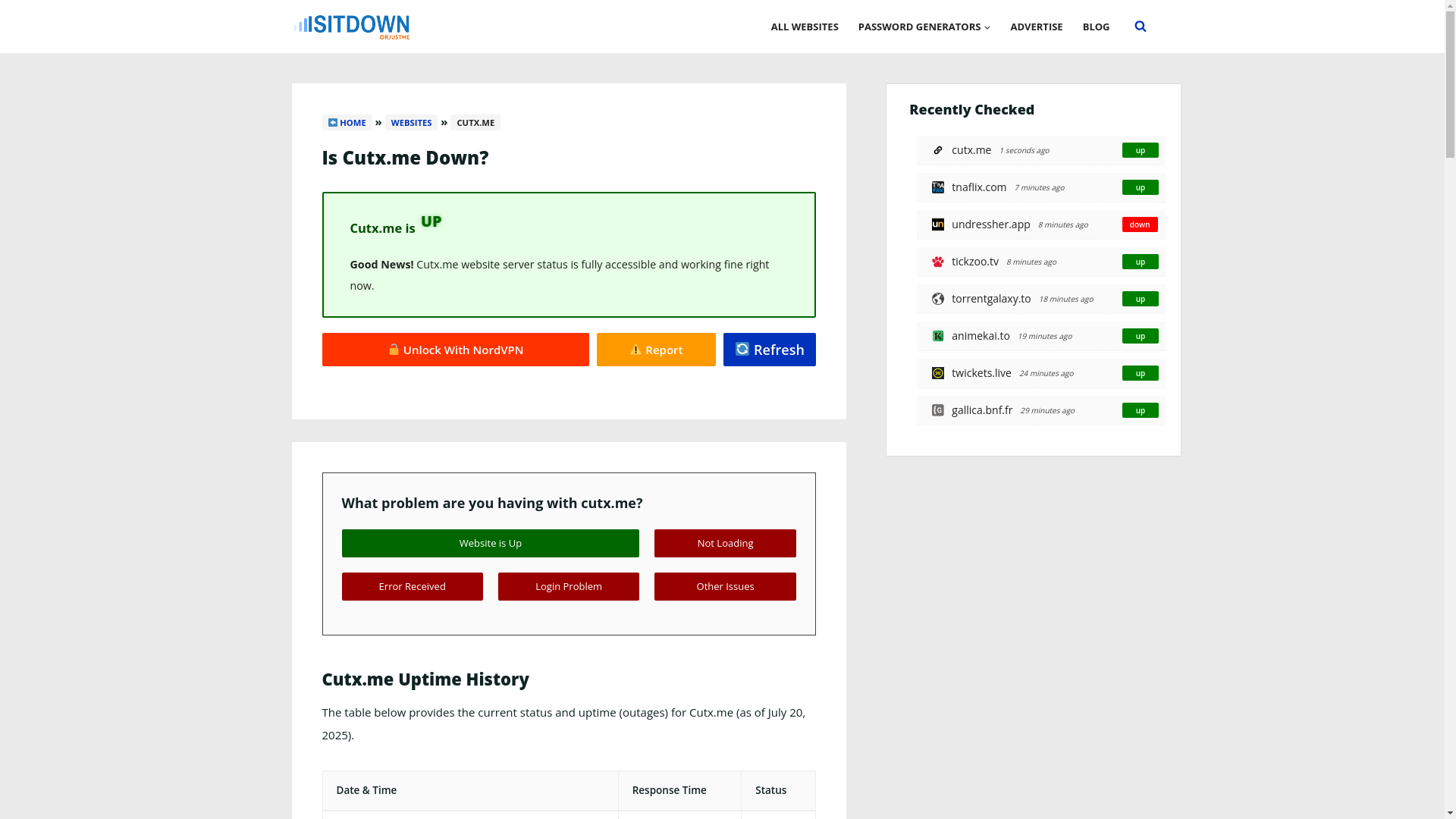 website screenshot of https://isitdownorjustme.net/status/cutx-me/