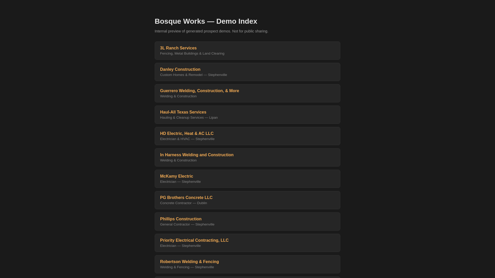 website screenshot of https://bosqueworks-demos.pages.dev/
